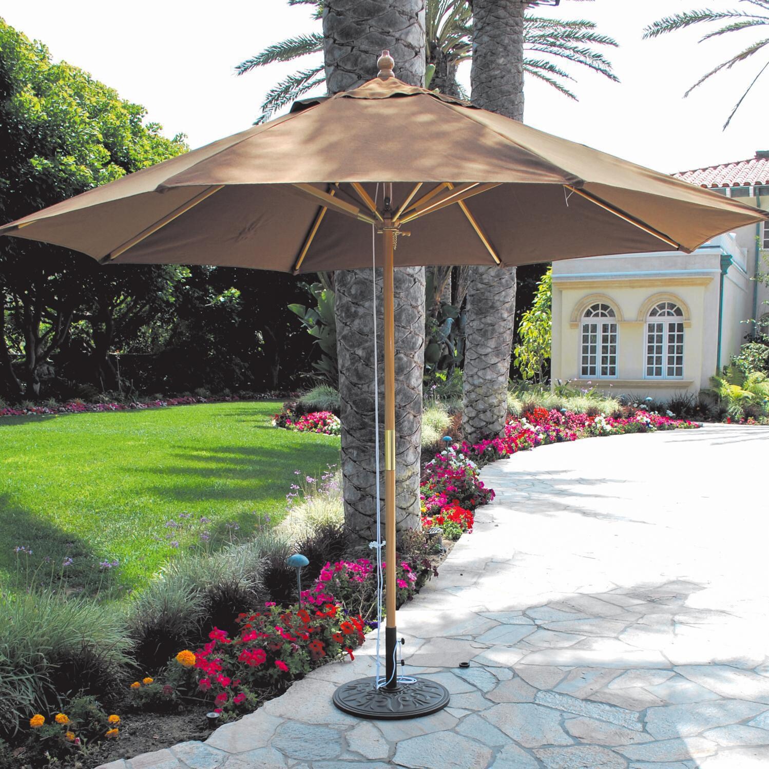 Galtech 11 Ft Wood Patio Umbrella With Pulley Lift - Light Wood (Shown in Cocoa) thumbnail