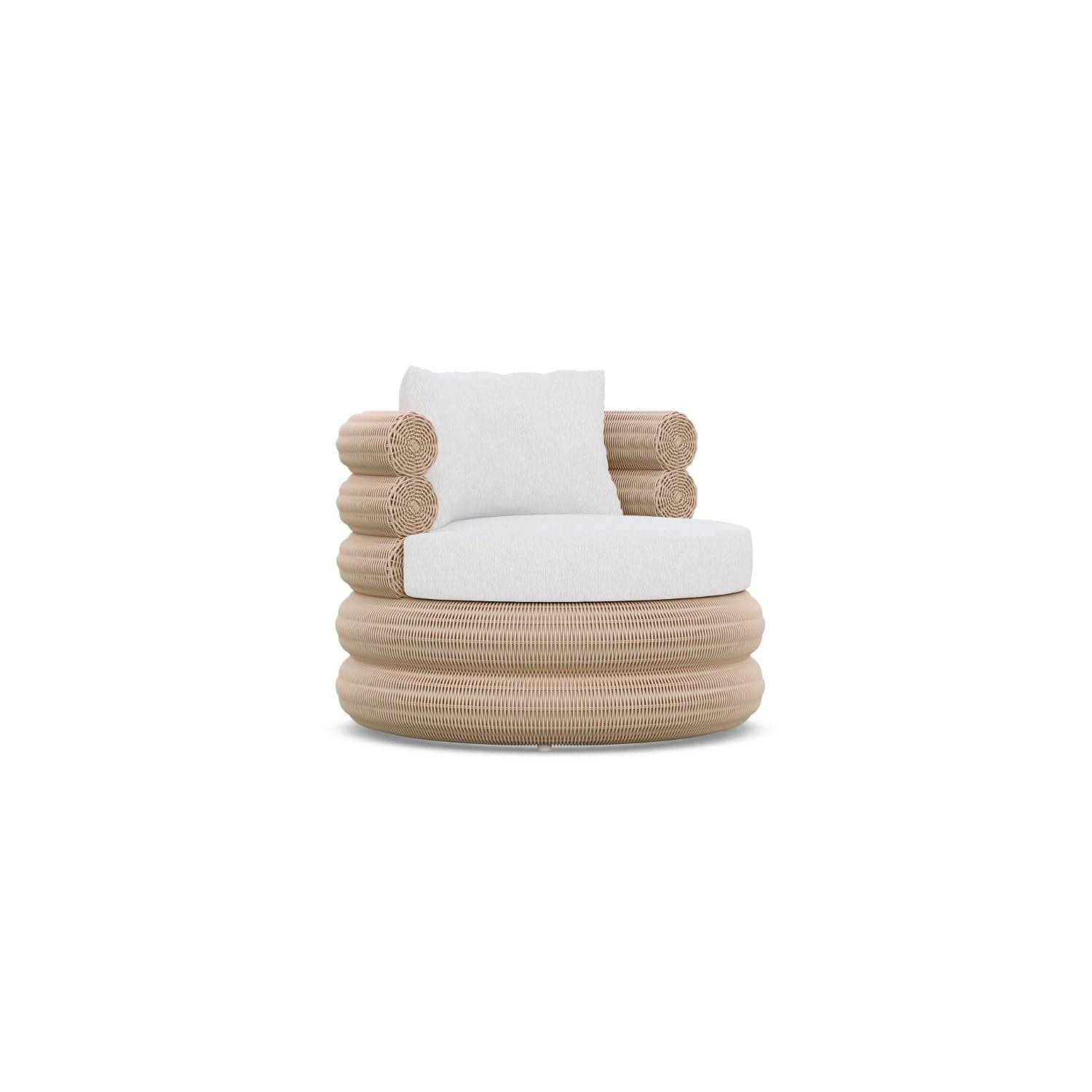 Azzurro Living TEX-W05S1S-CU Texoma Wicker Club Chair in Almond/Cloud - Angled - White Background thumbnail