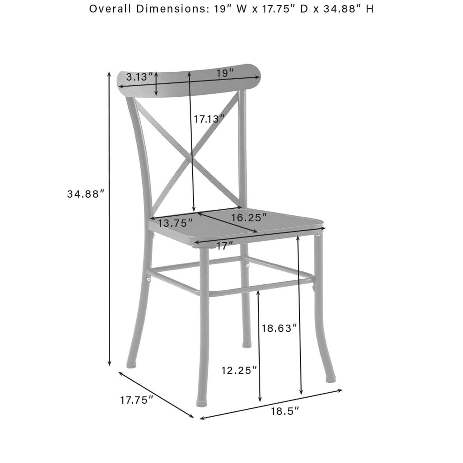 Ultimate Patio UP-92539MB 7Pc Outdoor Dining Set in Black - Dining Chair Dimensions - Diagram thumbnail