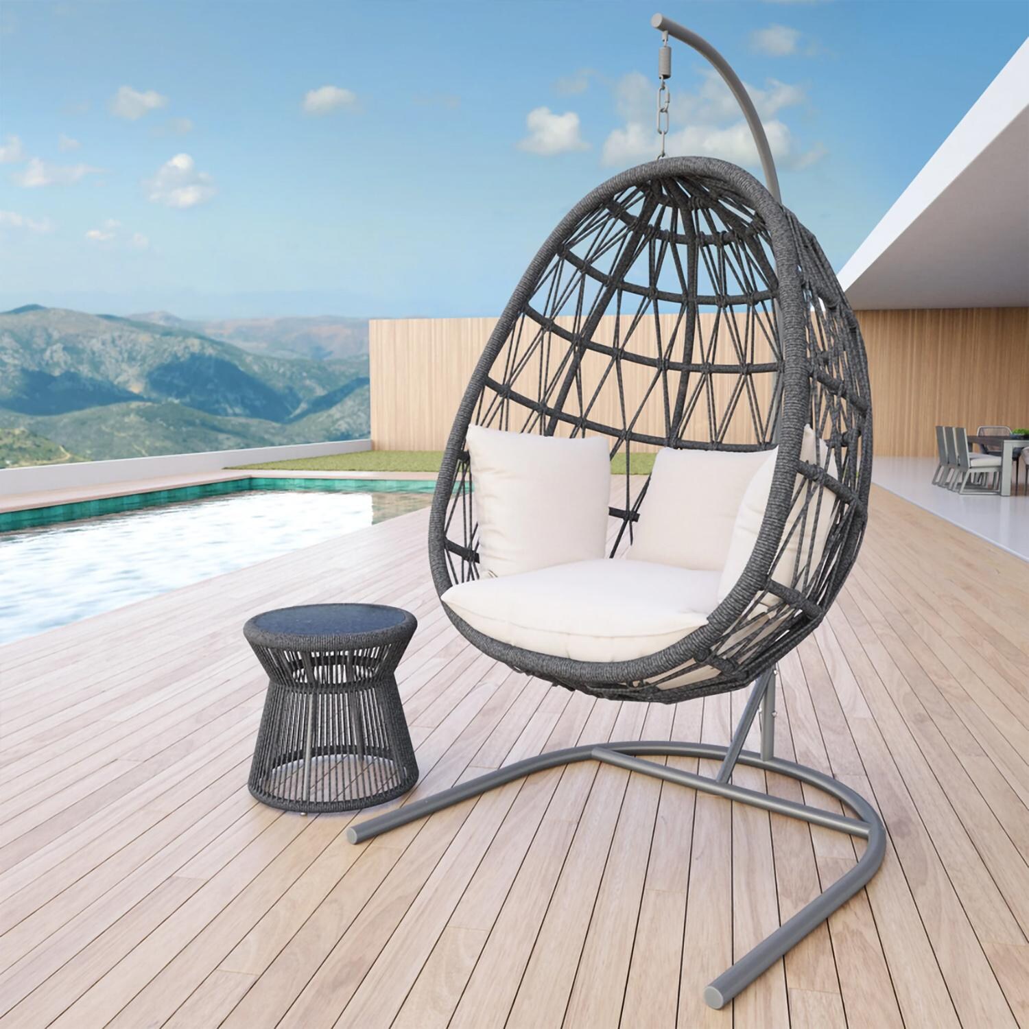 Sunset West - 4101-HC-57005 - Milano Olefin Rope Hanging Patio Club Chair On Stand W/ Sunbrella Echo Ash Cushions - On the Deck thumbnail