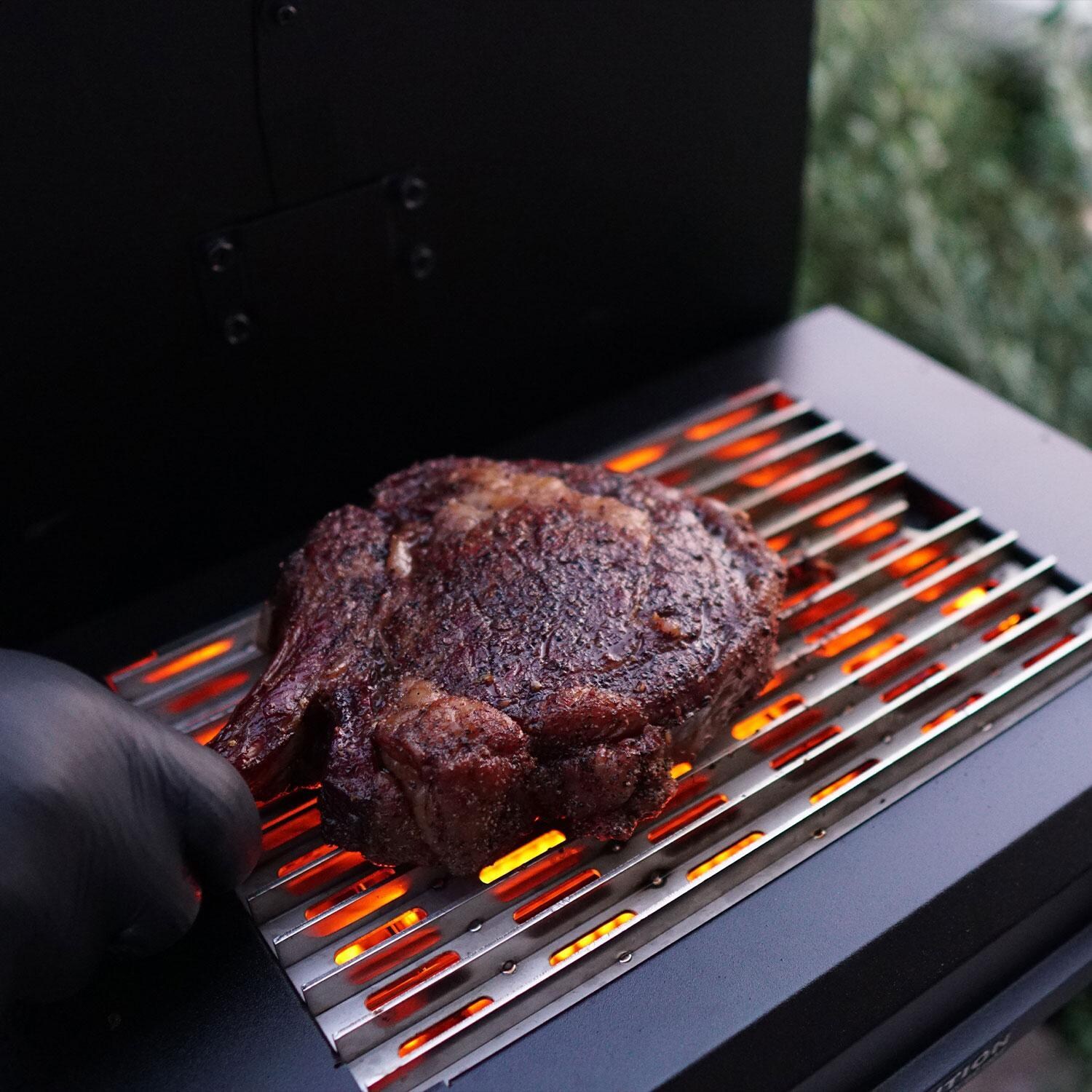 Green Mountain Grills Peak Prime 2.0 WiFi Pellet Grill Bundle w/SideBurn & Cover - Side Burner - In Use - Lifestyle thumbnail