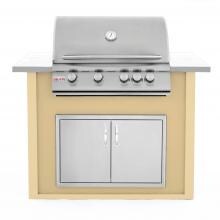 BBQGuys.com 4 Ft BBQ Island With Blaze 32-Inch Natural Gas Grill & Double Access Door - Cork Wedge/White - BLZADNG-4VP3CWNW image