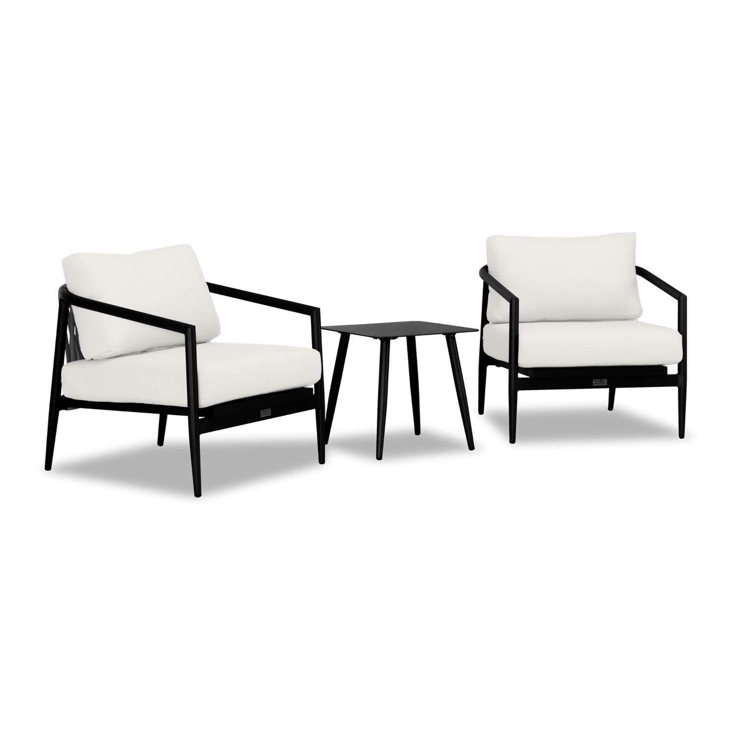 Lakeview Midnight Cove 3 Pc Aluminum Club Chair Seating Set in Black/Carbon/Canvas Natural - Angled - White Background thumbnail