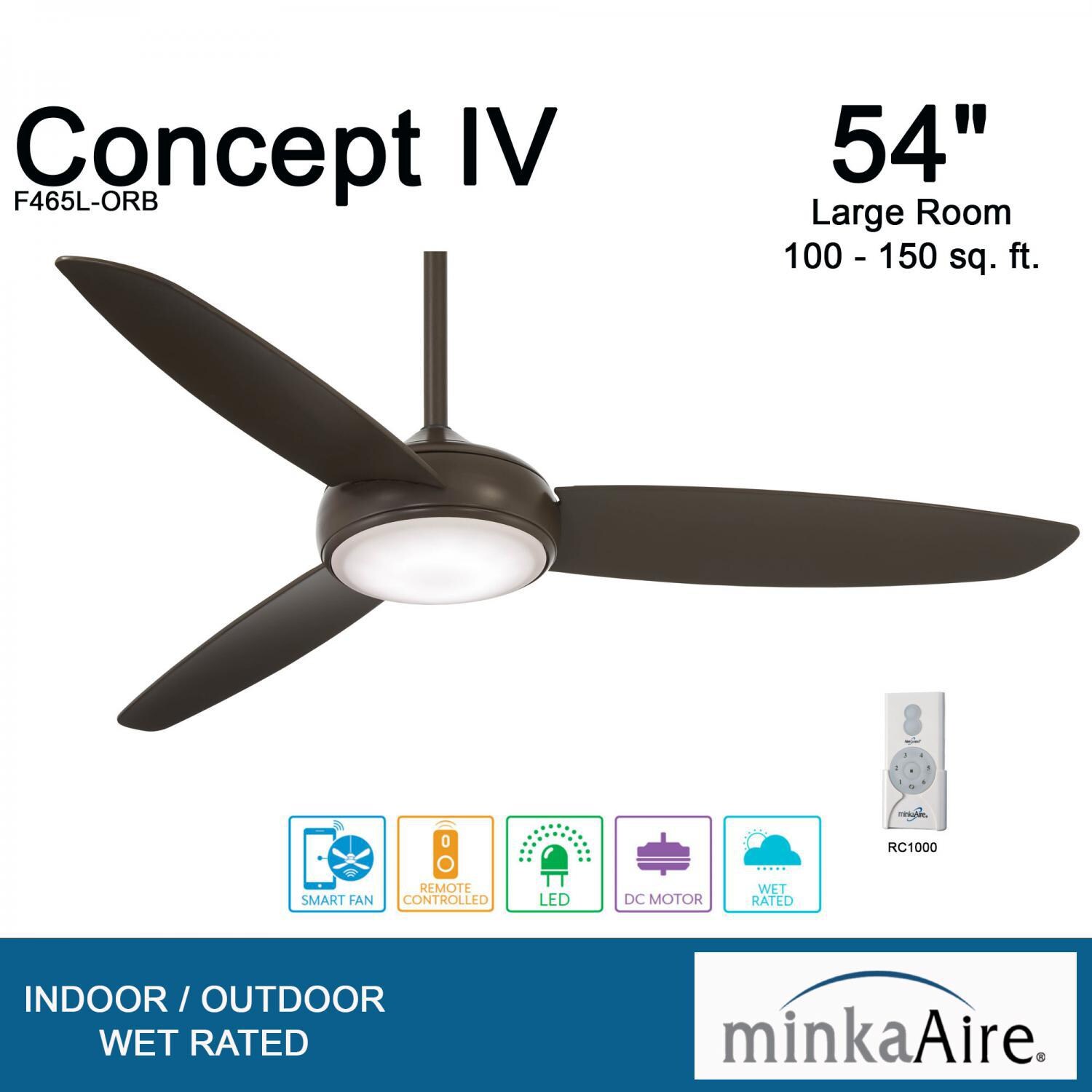 Minka-Aire F465L-ORB Concept IV 54-Inch 3-Blade LED Smart Ceiling Fan in Oil Rubbed Bronze Finish w/ Oil Rubbed Bronze Blades & Etched Opal Glass - Overview thumbnail