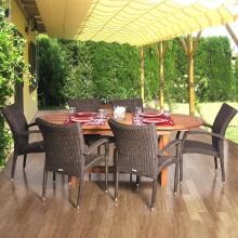 Lemans Deluxe 7 Piece Resin Wicker Patio Dining Set With 63 X 35 Inch Oval Extension Table And Stacking Chairs By Amazonia image