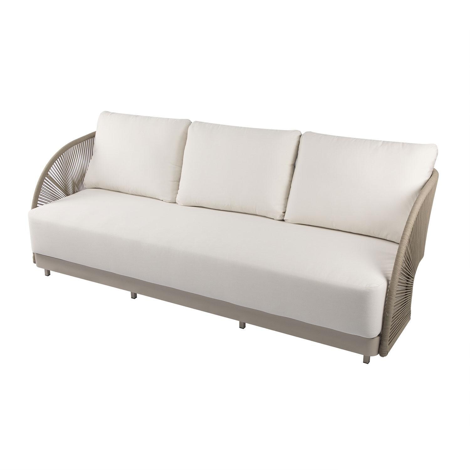 Elementi OS-2502T Malibu Outdoor Aluminum 3 Person Sofa w/ Sunbrella Cushions - Side View - White Background thumbnail