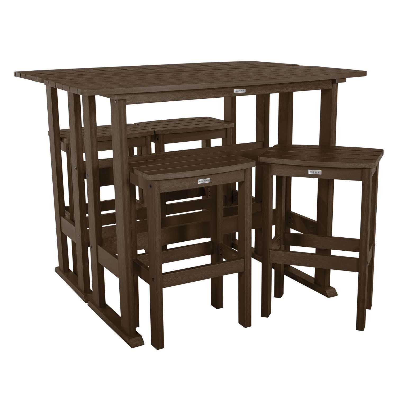 Hart Lane 6 Pc Recycled Plastic Bar Height Dining Set in Weathered Acorn By Lakeview Outdoor Designs - Alternate Configuration - White Background thumbnail