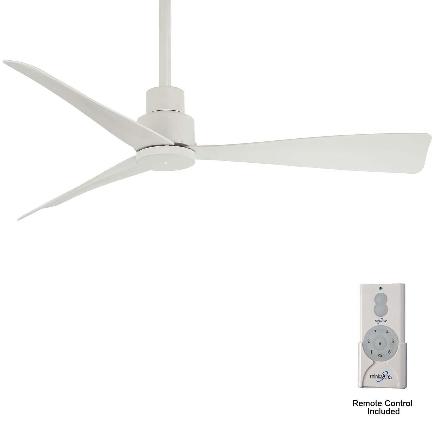 Minka-Aire F786-WHF Simple 44-Inch 3-Blade Ceiling Fan in Flat White Finish w/ Flat White Blades - Remote Included thumbnail