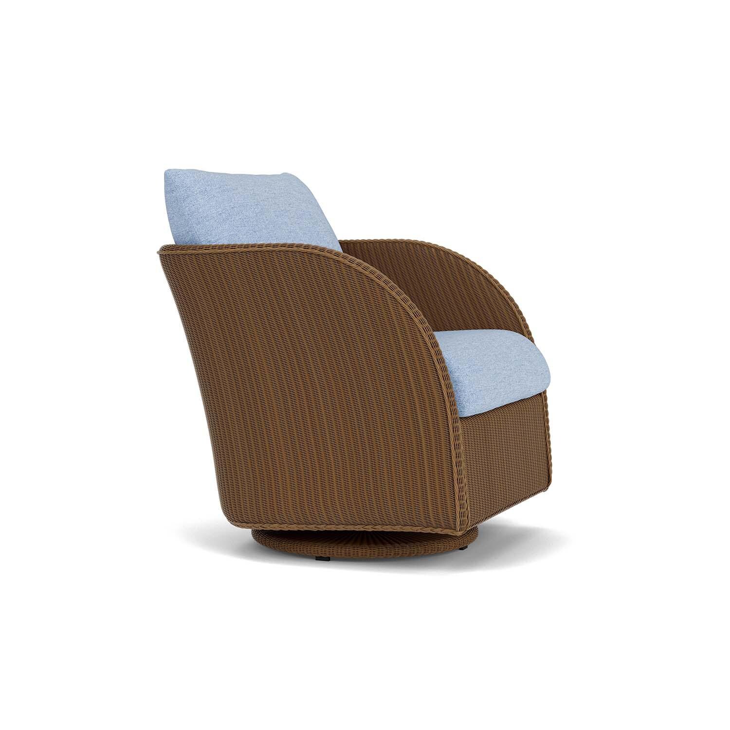 Lloyd Flanders Essence Swivel Glider Lounge Chair W/Demo Skyway Fabric - Hickory Finish - Angled thumbnail