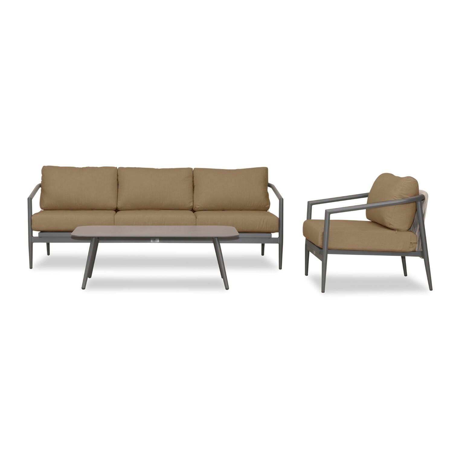 Lakeview Midnight Cove 3 Pc Aluminum Sofa Seating Set in Slate/Pebble Gray/Heather Beige - Front - White Background thumbnail