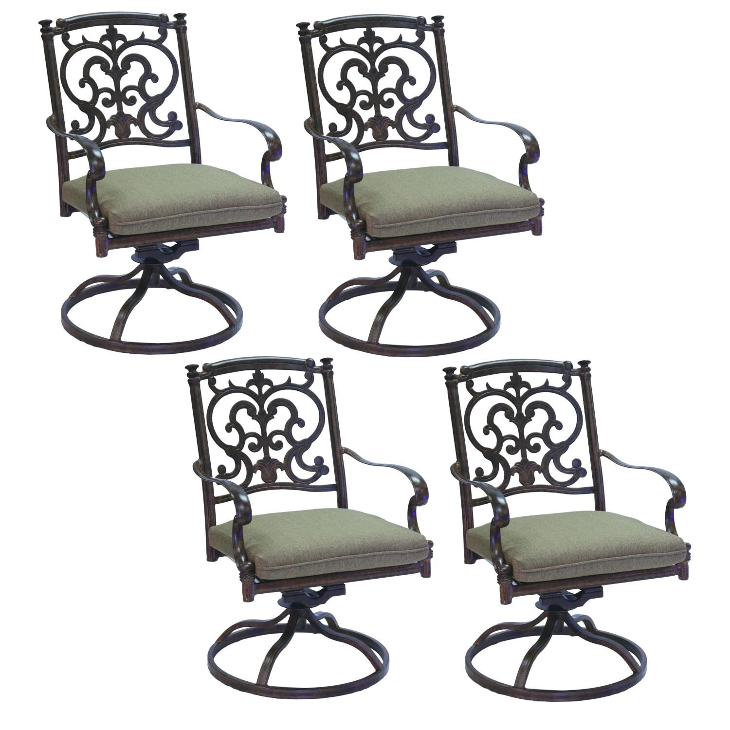 Santa Barbara Cast Aluminum 4 Pc Set Swivel Rocker Dining Chair Set in Antique Bronze/Sesame by Darlee