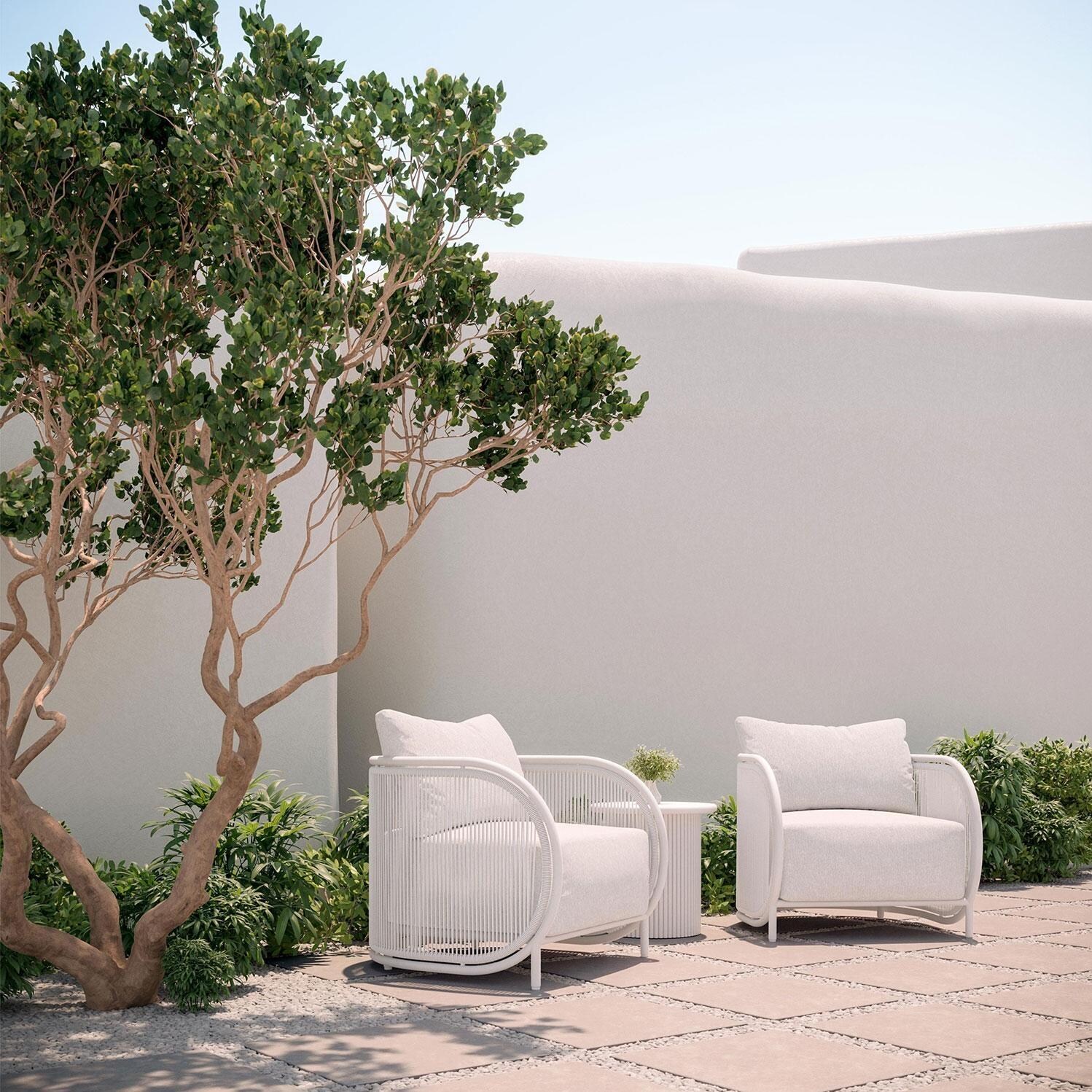 Azzurro Living Kamari Woven Rope Club Chair in White Mist/Cloud - On Patio - Lifestyle thumbnail