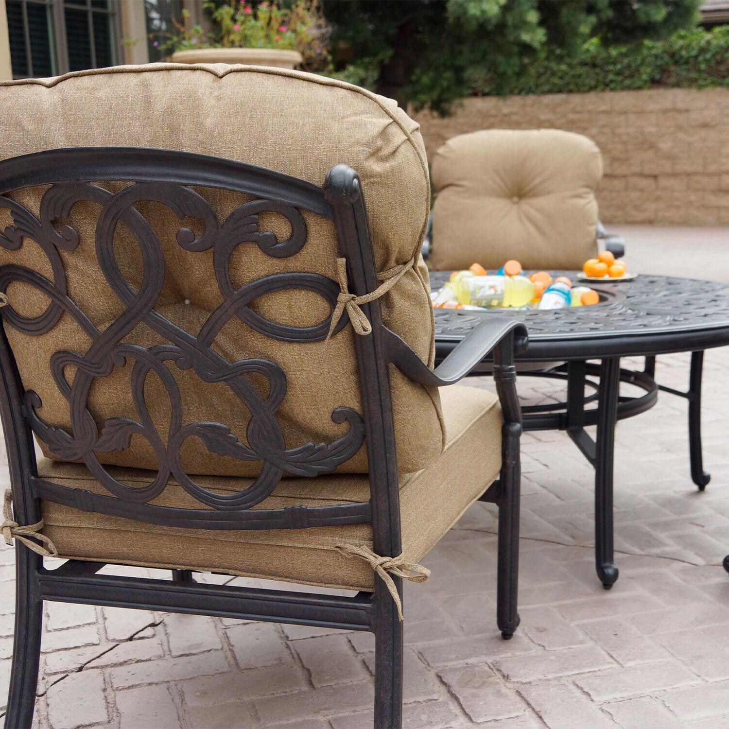 Darlee B/DL2056-5PC-80Q Santa Monica 5 Pc Conversation Set W/ 52 Inch Round Ice Bucket Tea Table - Club Chair Rear View - Lifestyle thumbnail