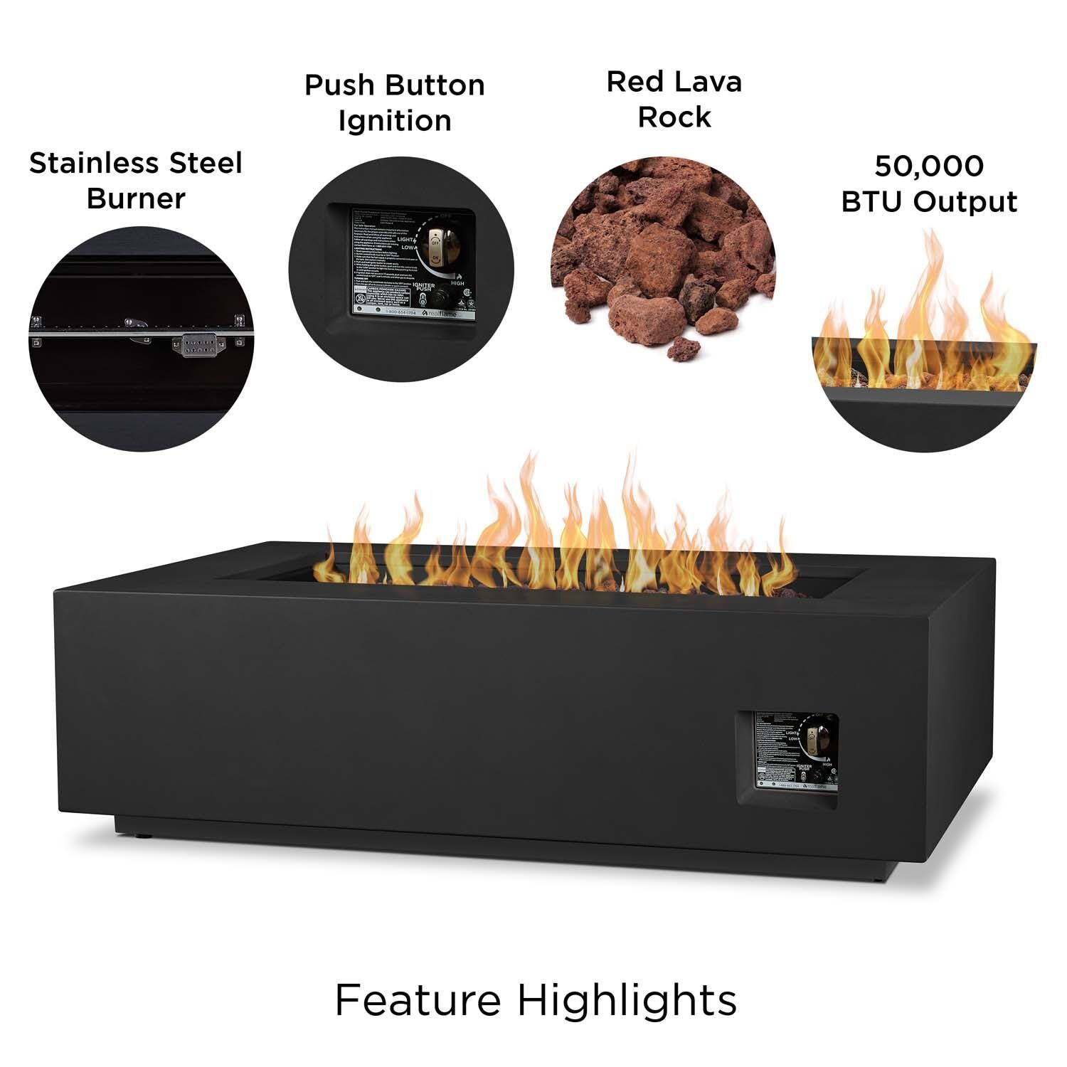 Elysian 50 Inch Rectangular Powder Coated Steel Propane Fire Pit Table in Black by Lakeview Outdoor Designs - Features thumbnail