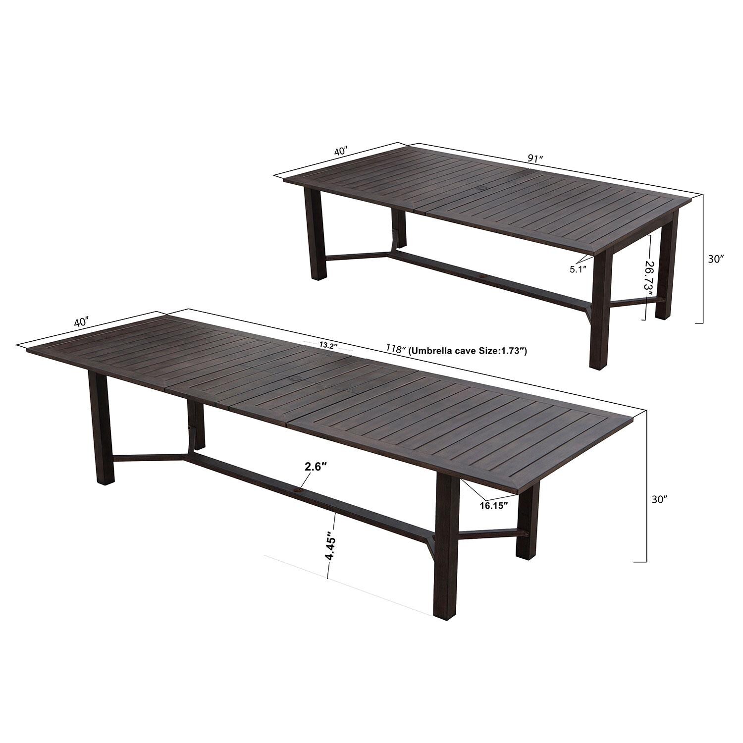 Atlantis 91 X 114 Inch Rectangular Antique Bronze Aluminum Dining Table w/ Extension By Darlee - Dining Table - Extension - Dimensional thumbnail