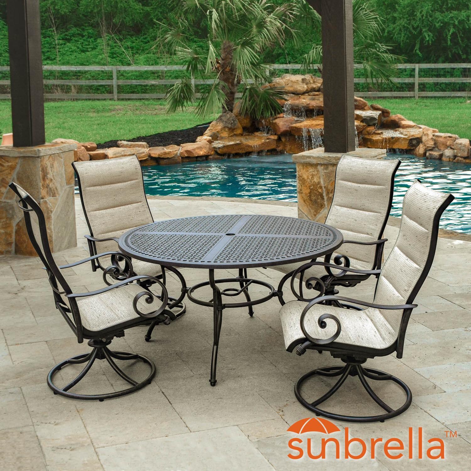 Space Saving Outdoor Furniture Sets Ultimate Patio Elysian 5 Piece Padded Sunbrella Sling Patio Dining Set W 52 Inch Round Table