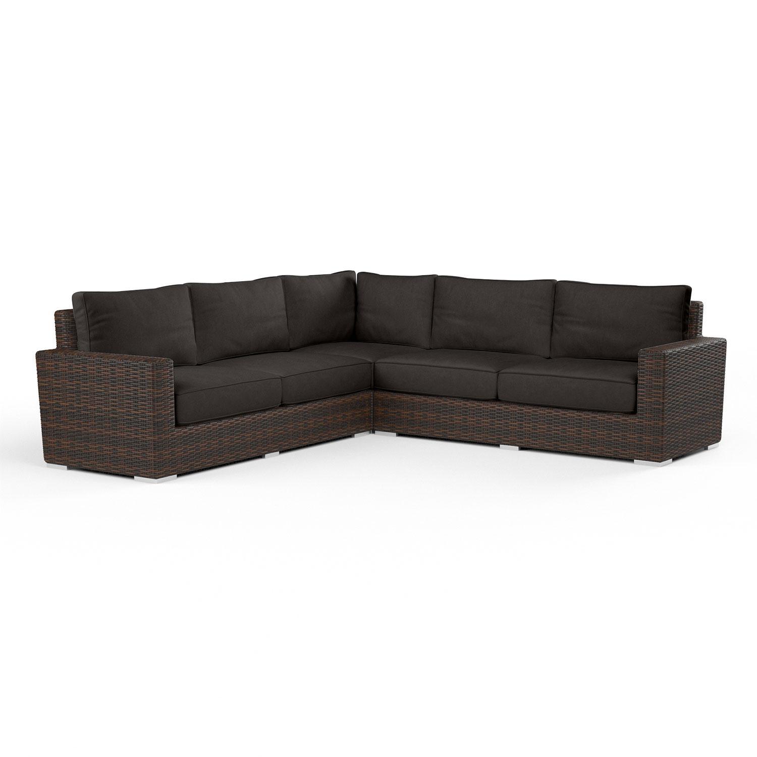 Montecito 3 Pc Wicker Patio Sectional Sofa in Spectrum Carbon w/ Self Welt By Sunset West - Display - White Background thumbnail