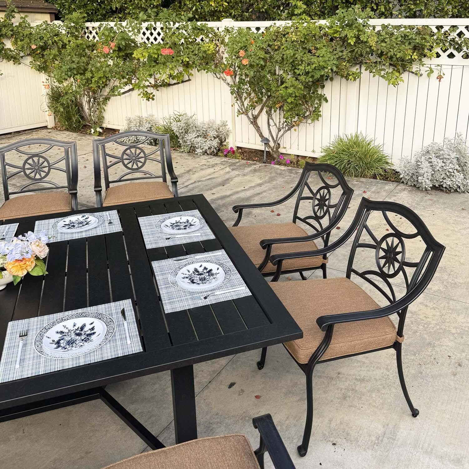 Ten Star 13 Pc Cast Aluminum Dining Set in Antique Bronze/Sesame by Darlee - Close Up - Lifestyle thumbnail