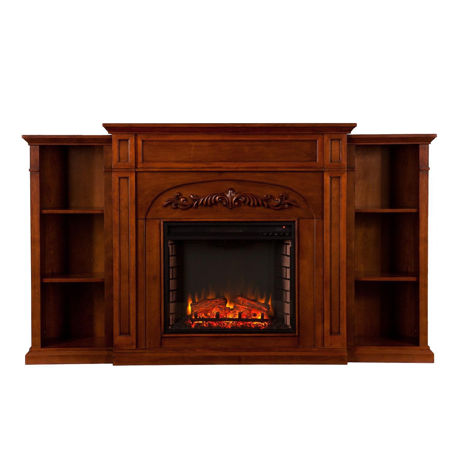 Southern Enterprises Chantilly 72-Inch Electric Fireplace W/ Bookcases - Autumn Oak - FE8532 - Front View thumbnail
