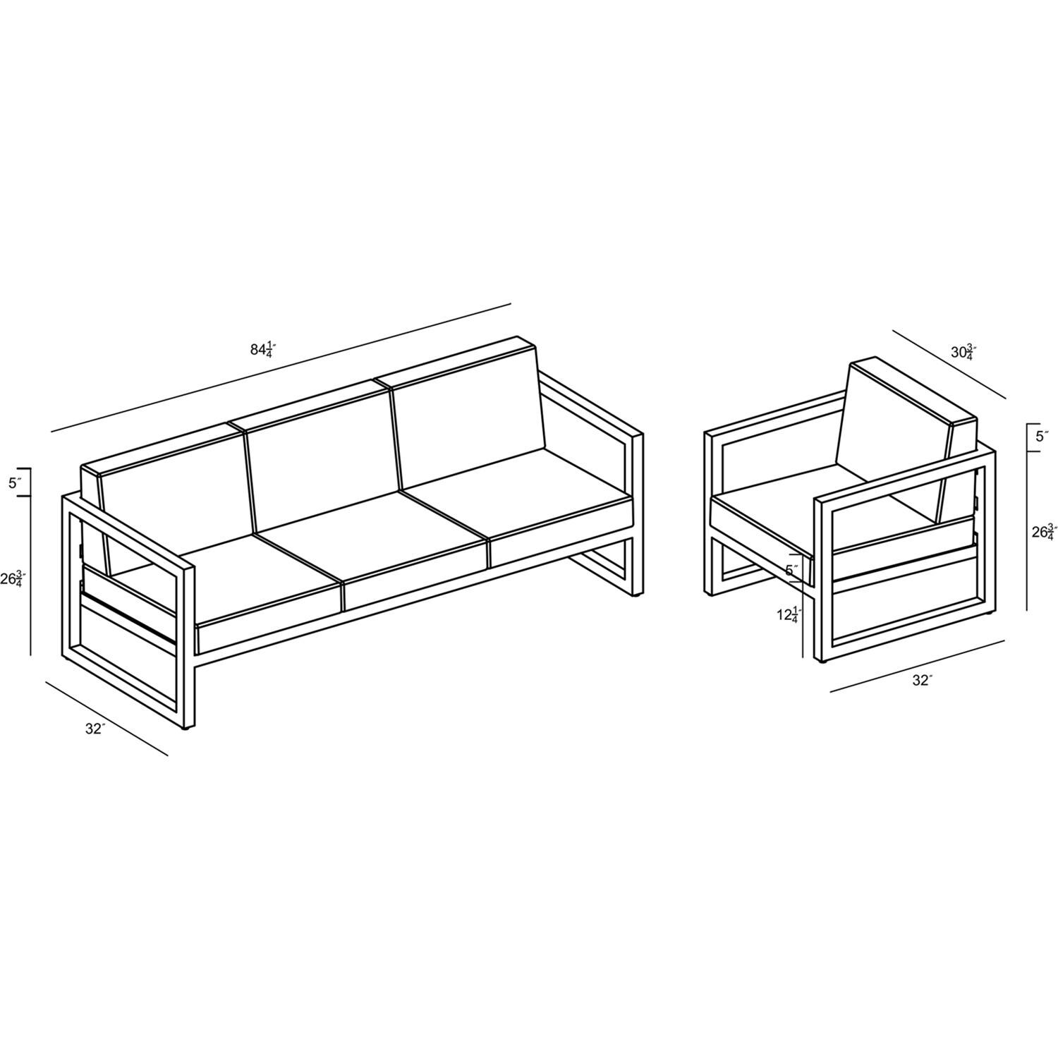 Lakeview MSTYCV-BK-2SS-HB Misty Cove 2 Pc Aluminum Seating Set in Black w/Heather Beige Cushions by Lakeview Outdoor Designs - Line Drawing - Dimensional thumbnail