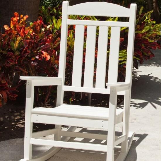 POLYWOOD Presidential 3 Piece Patio Rocking Chair Set with 2 Shelf Side Table - White - Chair Detail thumbnail