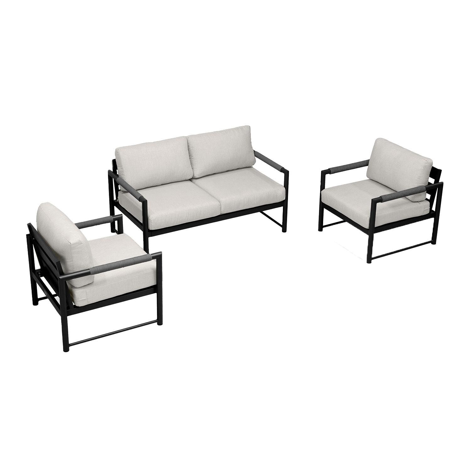 Lakeview AVEBAY-BK-CO-SET120-CS Avenue Bay Black/Carbon 3 Pc Loveseat Set - Cast Silver - Overhead View - White Background thumbnail