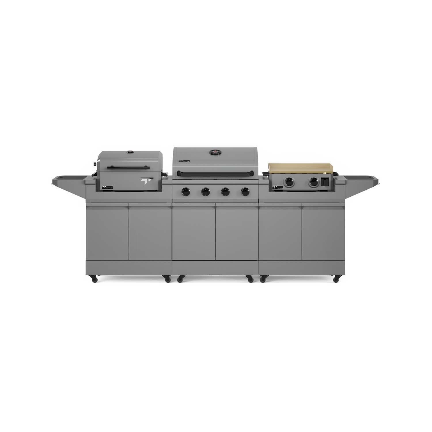 TYTUS Modular Trio w/ 4-Burner Propane Grill, Griddle & Charcoal Grill