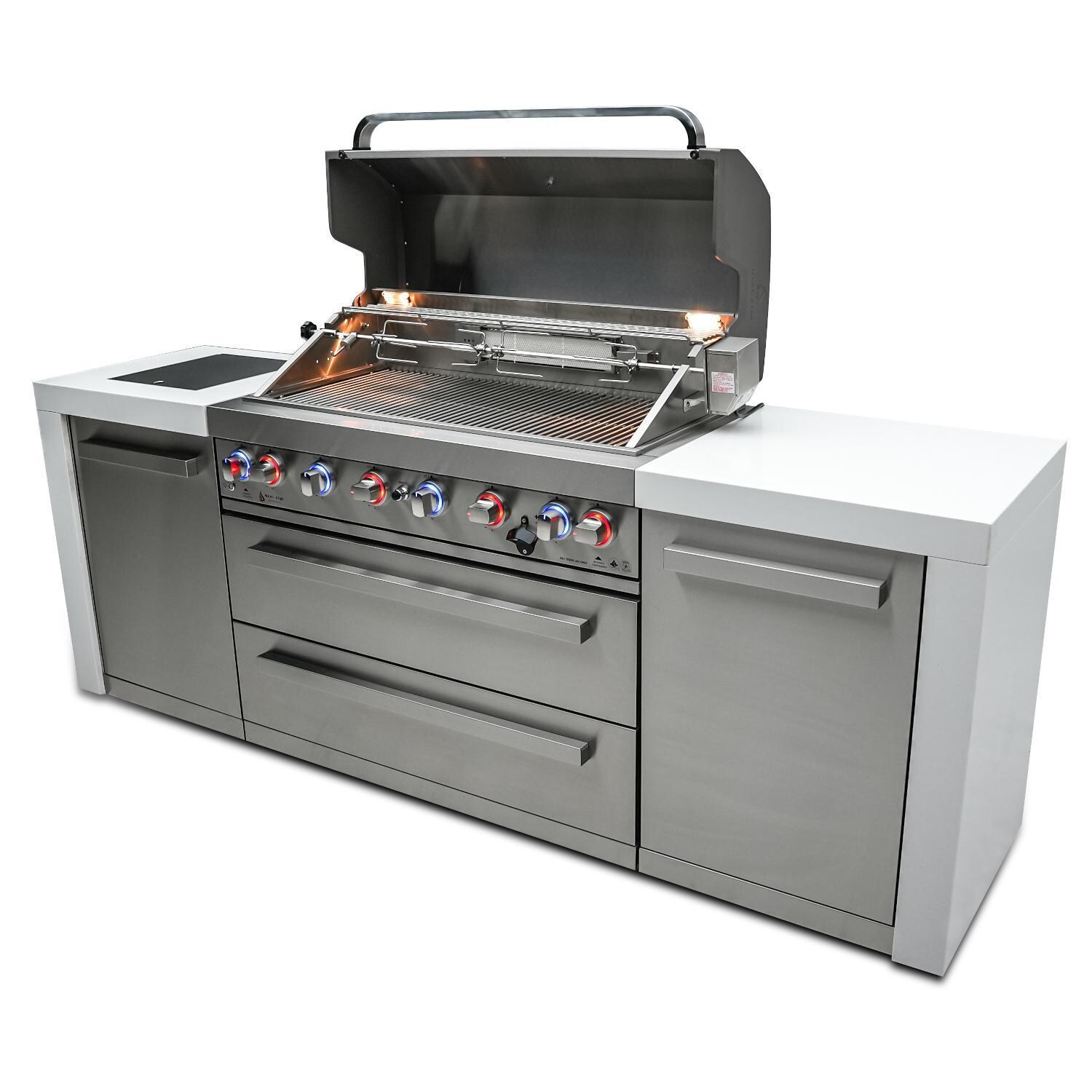 Mont Alpi - MAi805-D - Deluxe Gas Island Grill - Stainless Steel - Angled Left - Grill Open - White Background thumbnail