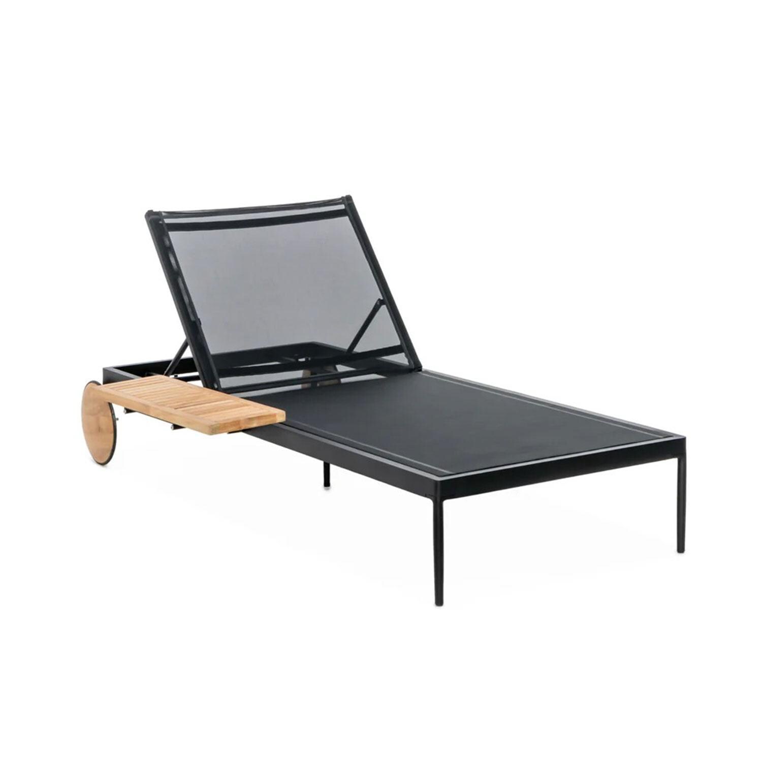 Pelican View Sling/Teak Chaise Lounge in Black by Lakeview Outdoor Designs - Angled - White Background thumbnail