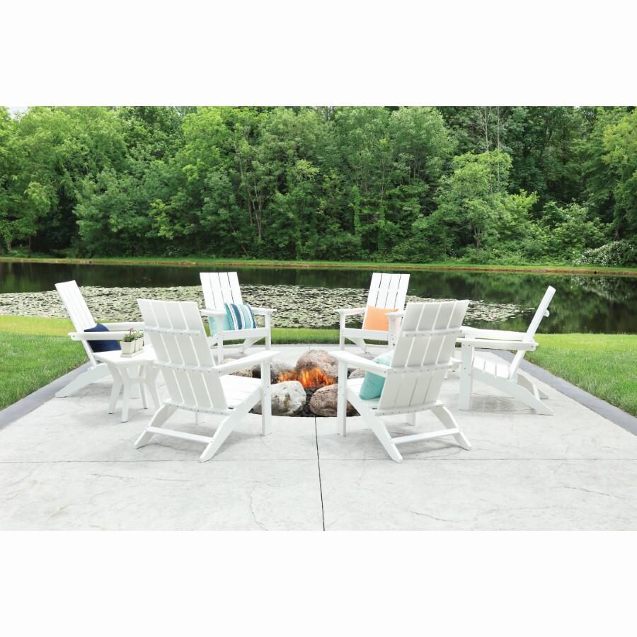 Berlin Gardens Mayhew Stationary Adirondack Chair - Scarlet Red - Lifestyle - White Chairs in a Circle Around Fire Pit thumbnail