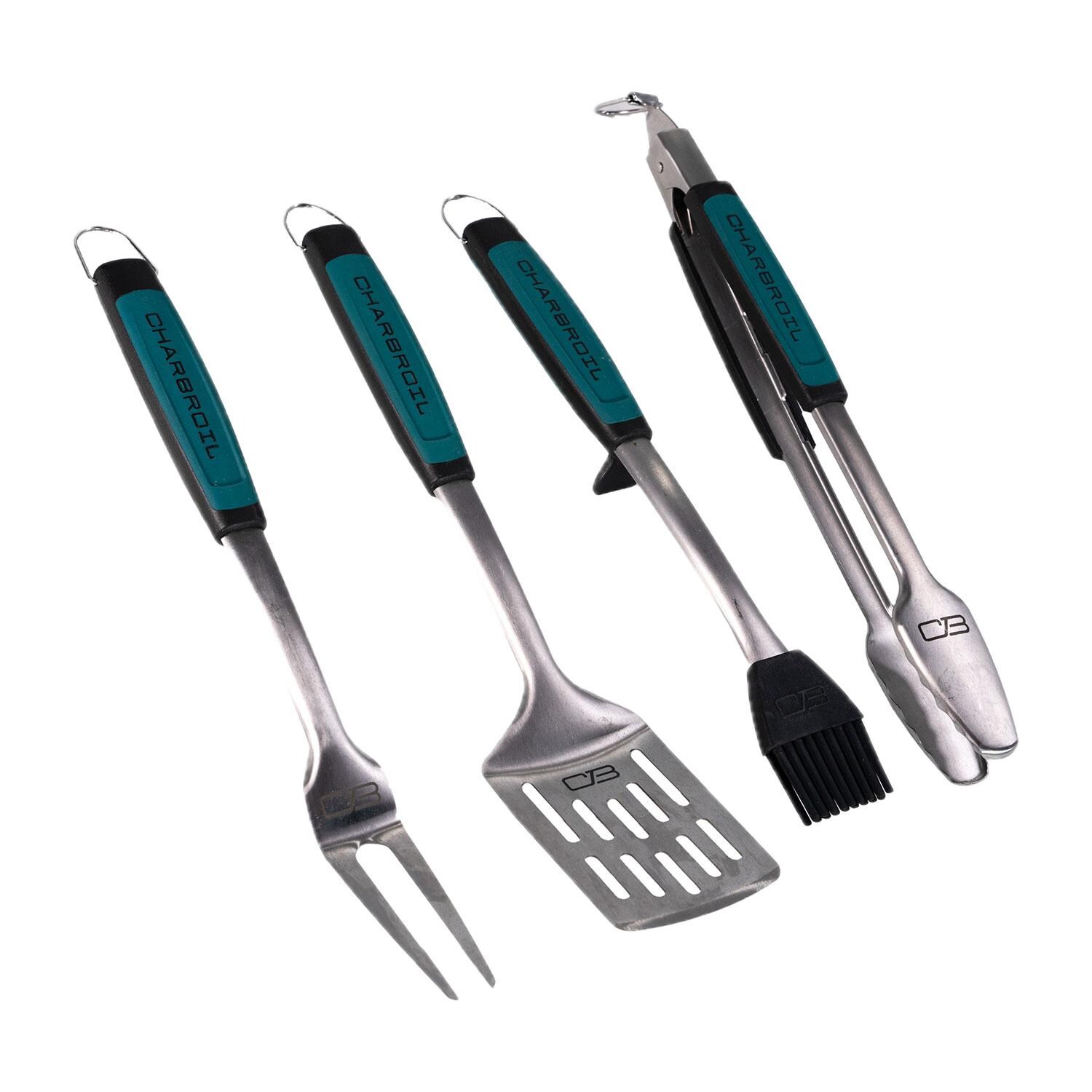 Charbroil CB1250036R4 Comfort-Grip 4 Pc Grill Tool Set - Angled Down - White Background thumbnail