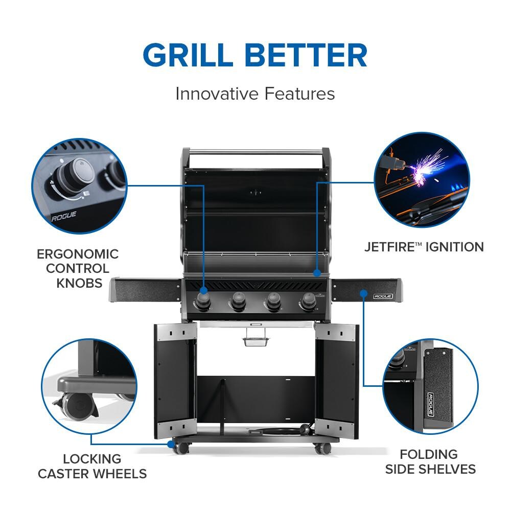 Napoleon R525NK-2-SS Rogue 525 4-Burner Natural Gas Grill w/ Stainless Steel Grids - Black - Grill Features - Detail thumbnail