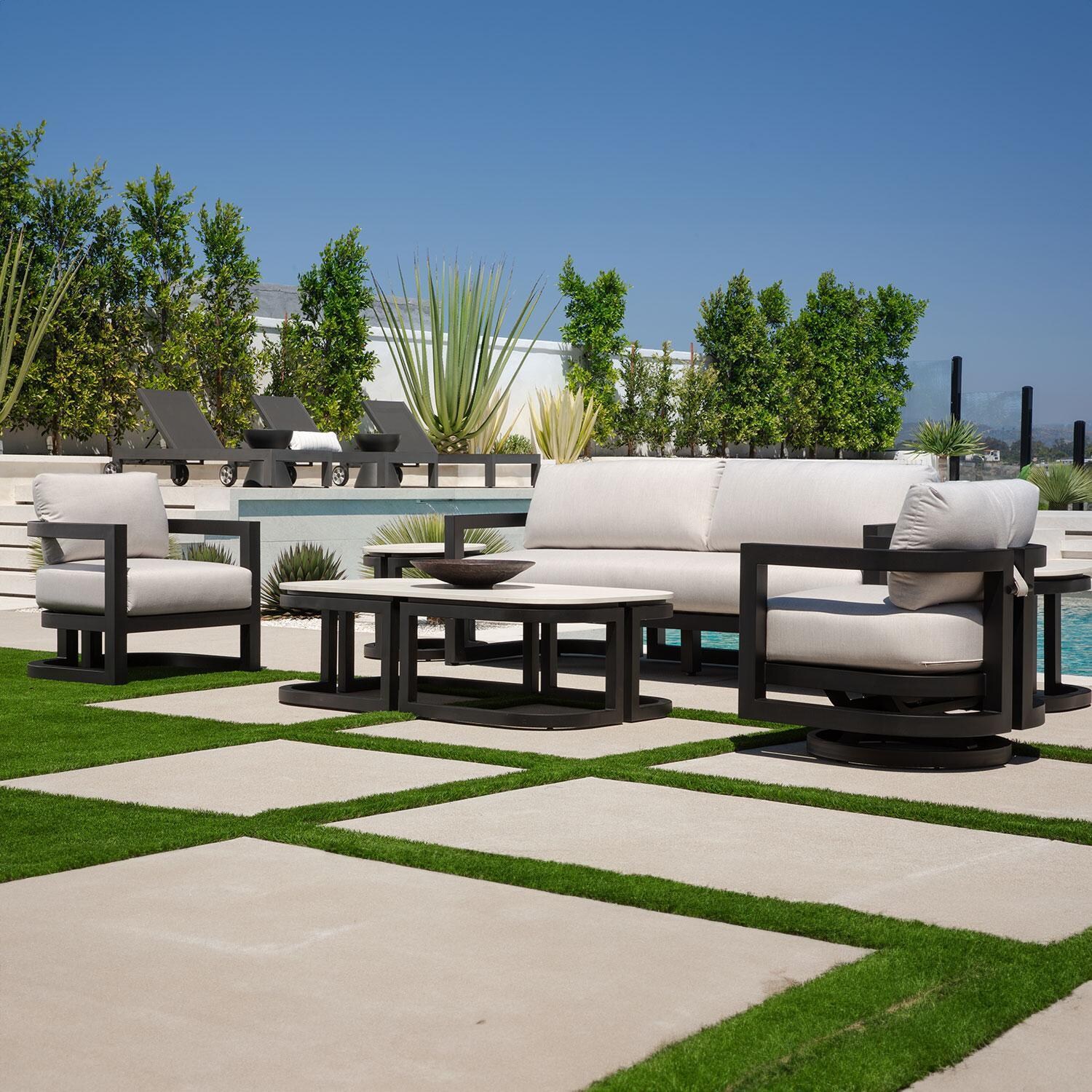 Malibu 6 Pc Aluminum Seating Set By Sunset West - Patio - Lifestyle thumbnail