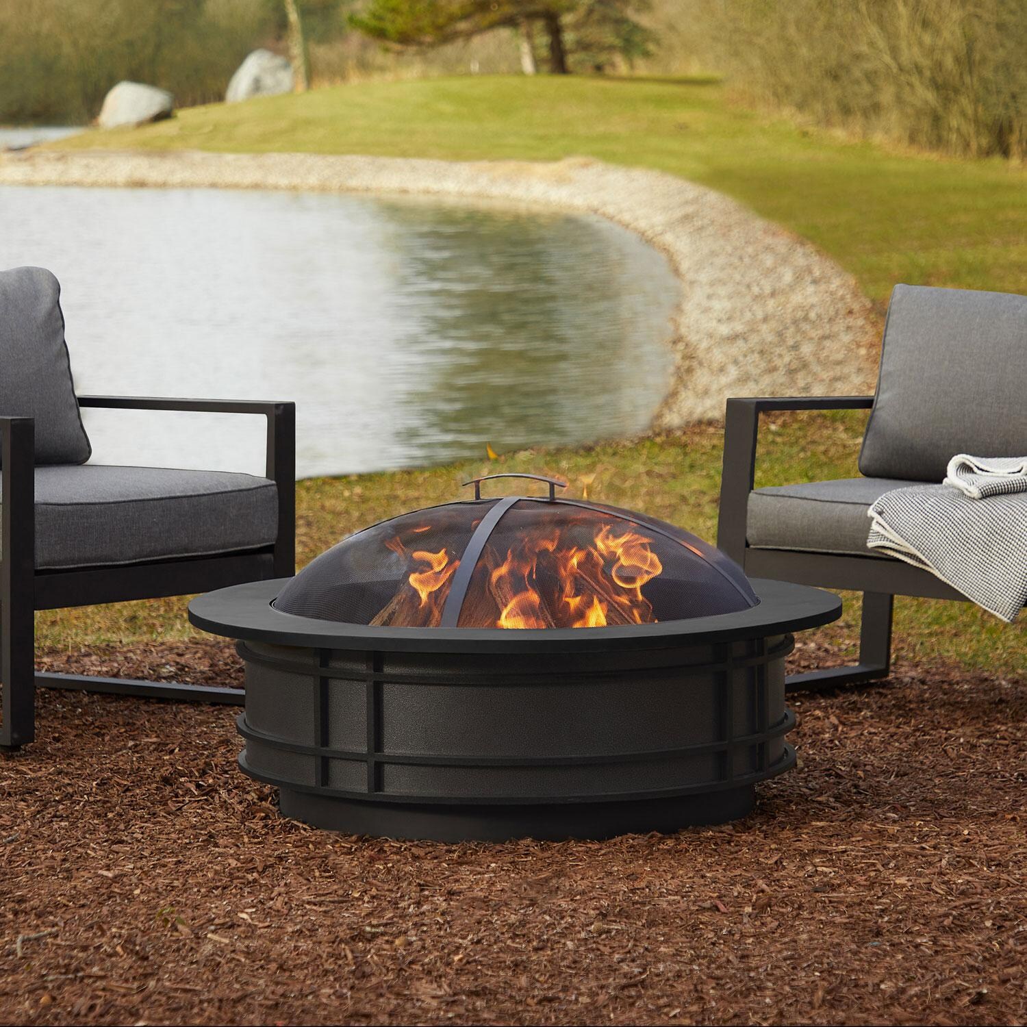 Forestview 40 Inch Round Powder Coated Steel Wood Burning Fire Pit Table in Gray By Lakeview Outdoor Designs