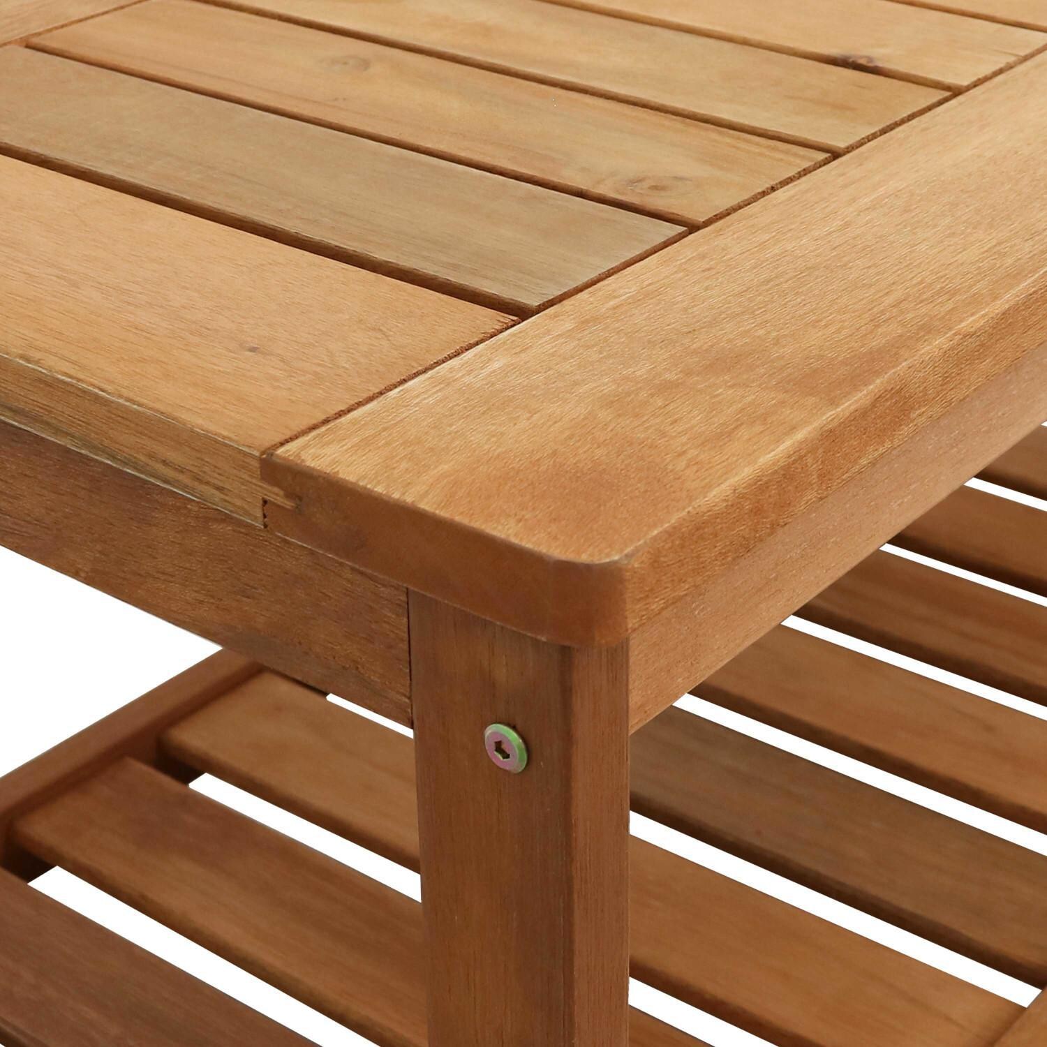 Ultimate Patio 35 1/4 X 18-Inch Rectangular Meranti Wood Outdoor Coffee Table W/ Teak Oil Finish - Close-Up thumbnail