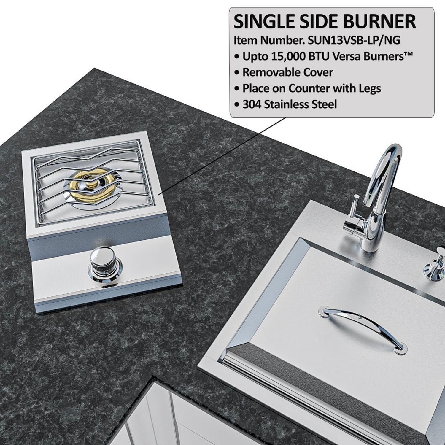 Sunstone Grills SCPTXTANGO19-NG Texas Tango 19 Ft Outdoor Kitchen Island w/ Natural Gas Grill & Side Burner, Sink, Refrigerator, Trash Bin, Door & Drawer - Side Burner - Detail thumbnail