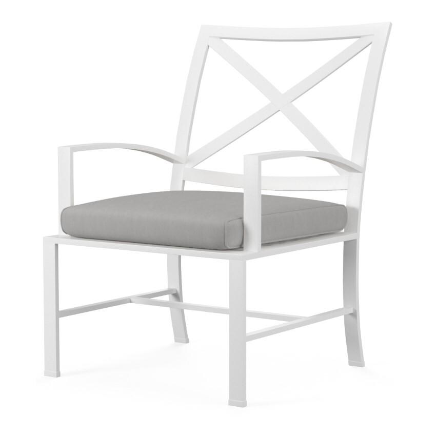 Bristol Aluminum Dining Arm Chair w/ Self Welt in White/Canvas Granite by Sunset West