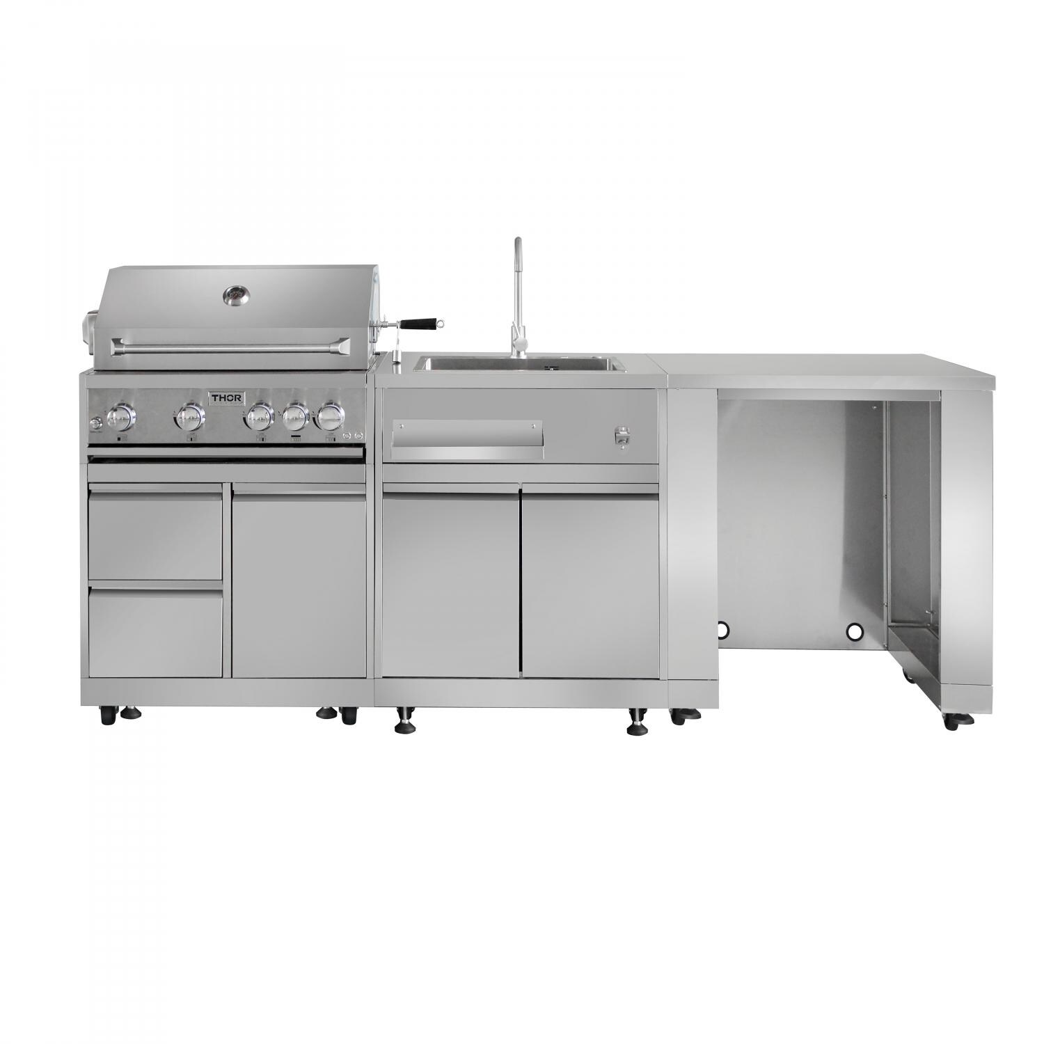 Thor Kitchen 4-Piece Modular Outdoor Kitchen Island Suite w/4-Burner Propane Gas Grill thumbnail