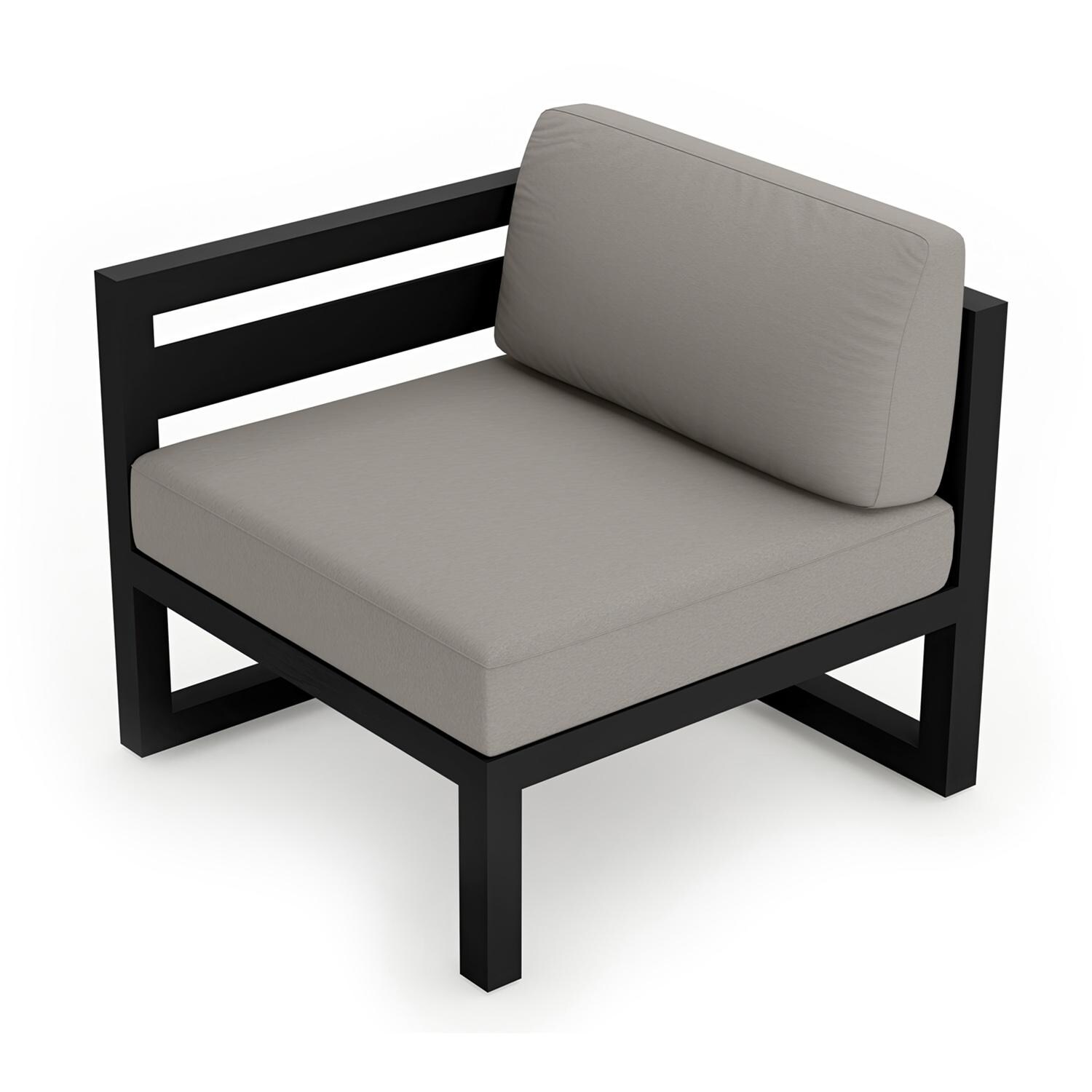 Lakeview MSTYCV-BK-LAS-CC Misty Cove Aluminum Left Arm Club Chair in Black w/Canvas Charcoal Cushions by Lakeview Outdoor Designs - Angled Front - White Background thumbnail