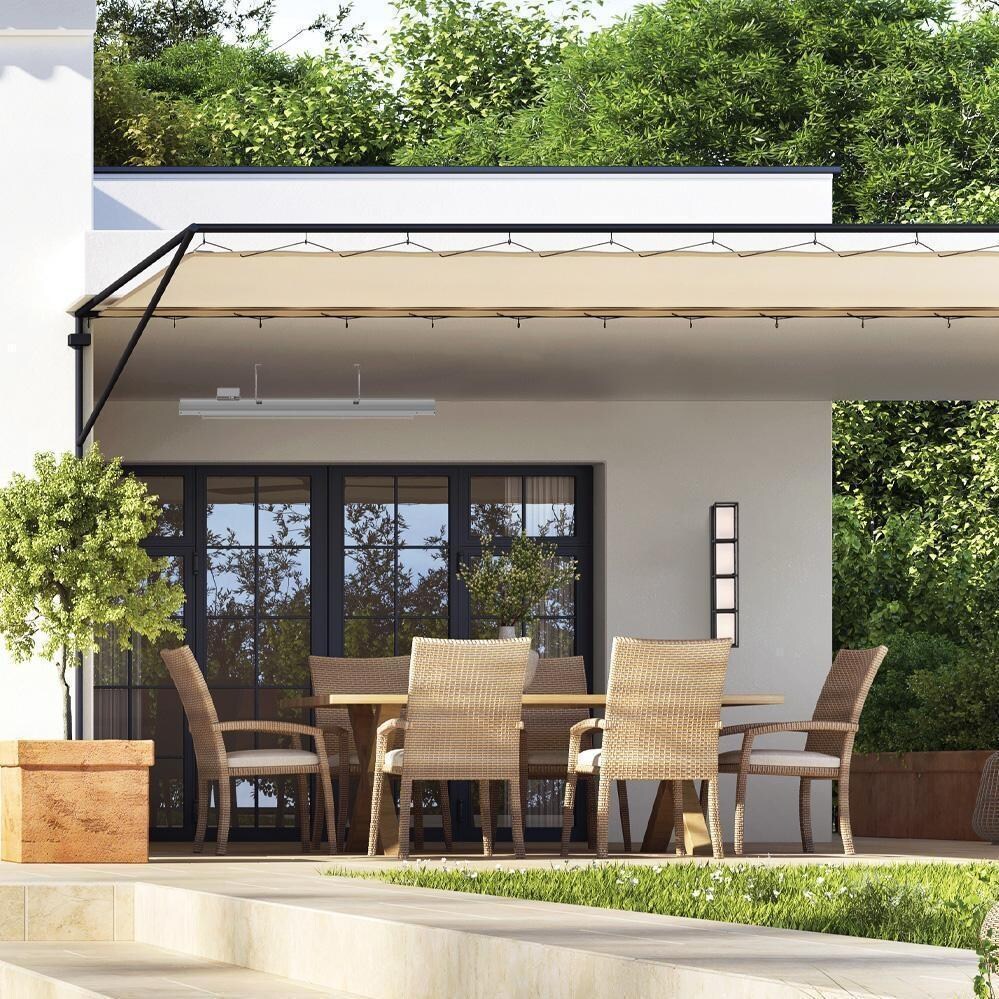 Eurofase EF20480S3 Mason Series 39-in 2000 Watt Single Element Marine Grade 480V Electric Patio Heater in Stainless Steel - Dining Area - Lifestyle thumbnail