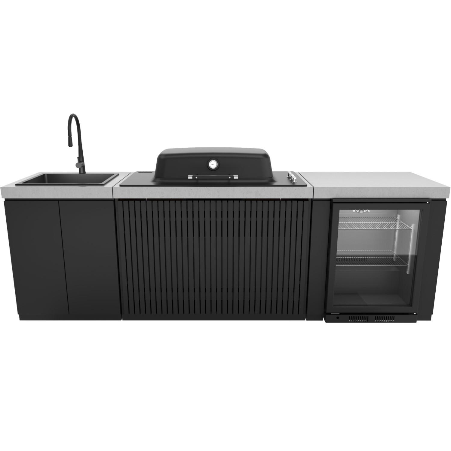 Everdure 9 Ft Outdoor Kitchen Island w/ Marine Grade Aluminum Cabinets in Black - White Background thumbnail