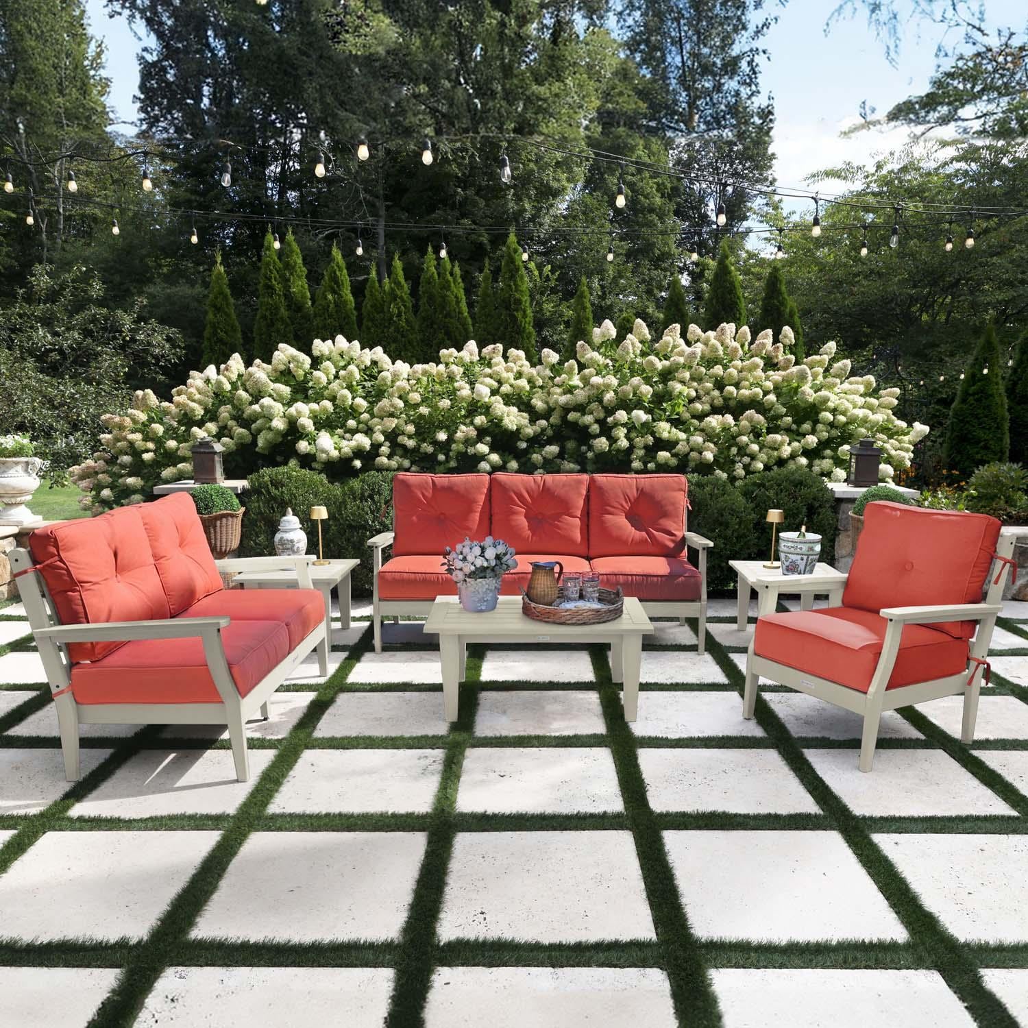 Lakeview Outdoor Designs Blushing Bay 6 Pc Recycled Plastic Grand Seating Set in Canvas Persimmon/Whitewash by - LV-KIT22205-CPE-WAE