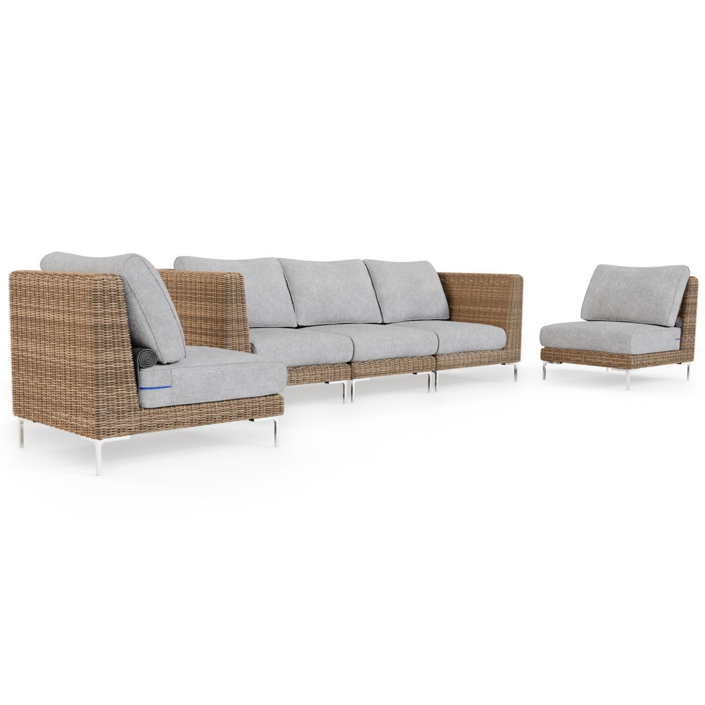 Outer PS-OUT-00147 Brown Wicker Outdoor Sofa w/ Armless Chairs - 5 Seat - Angled Left thumbnail