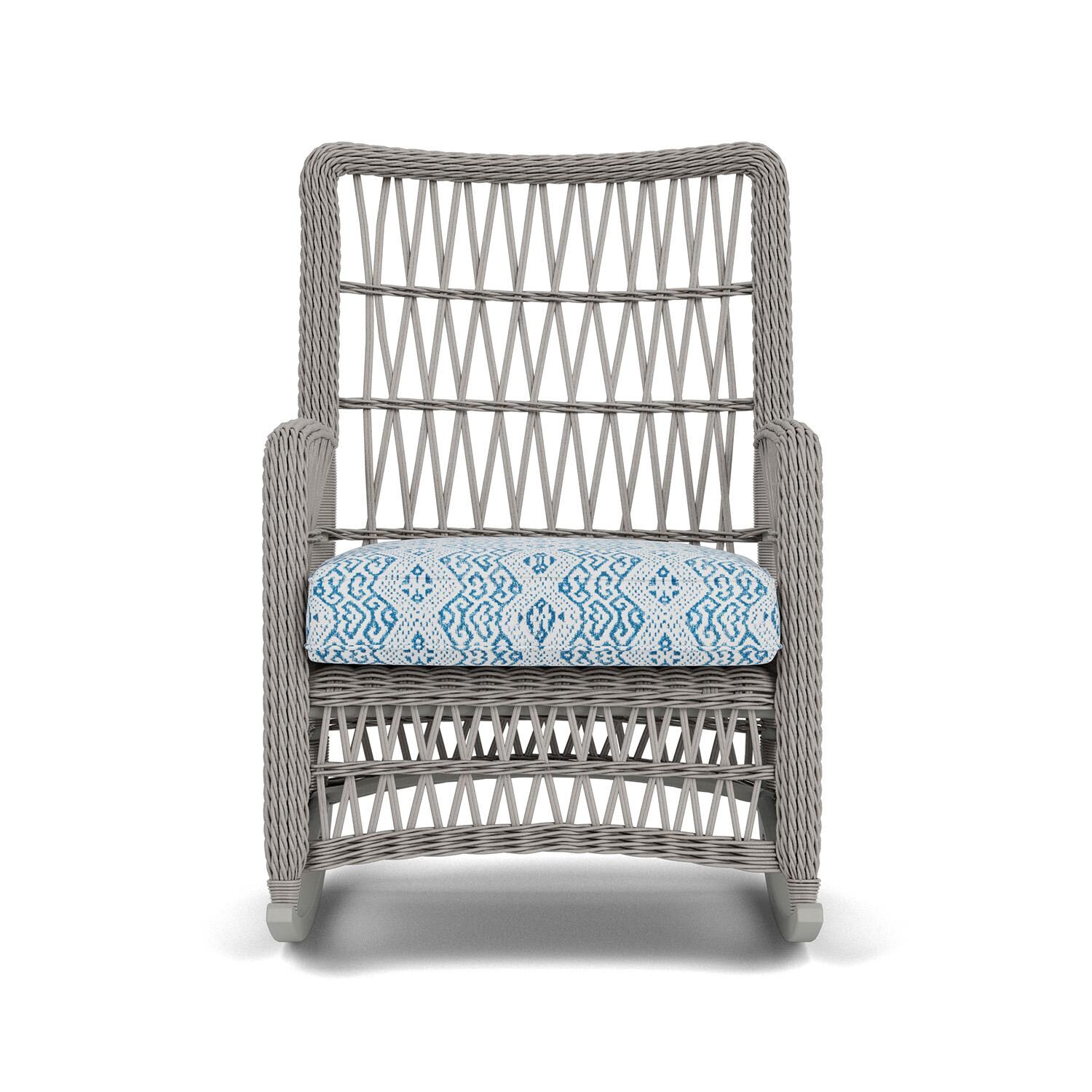 Mackinac Wicker High Back Rocking Club Chair in Putty/Aman Capri by Lloyd Flanders