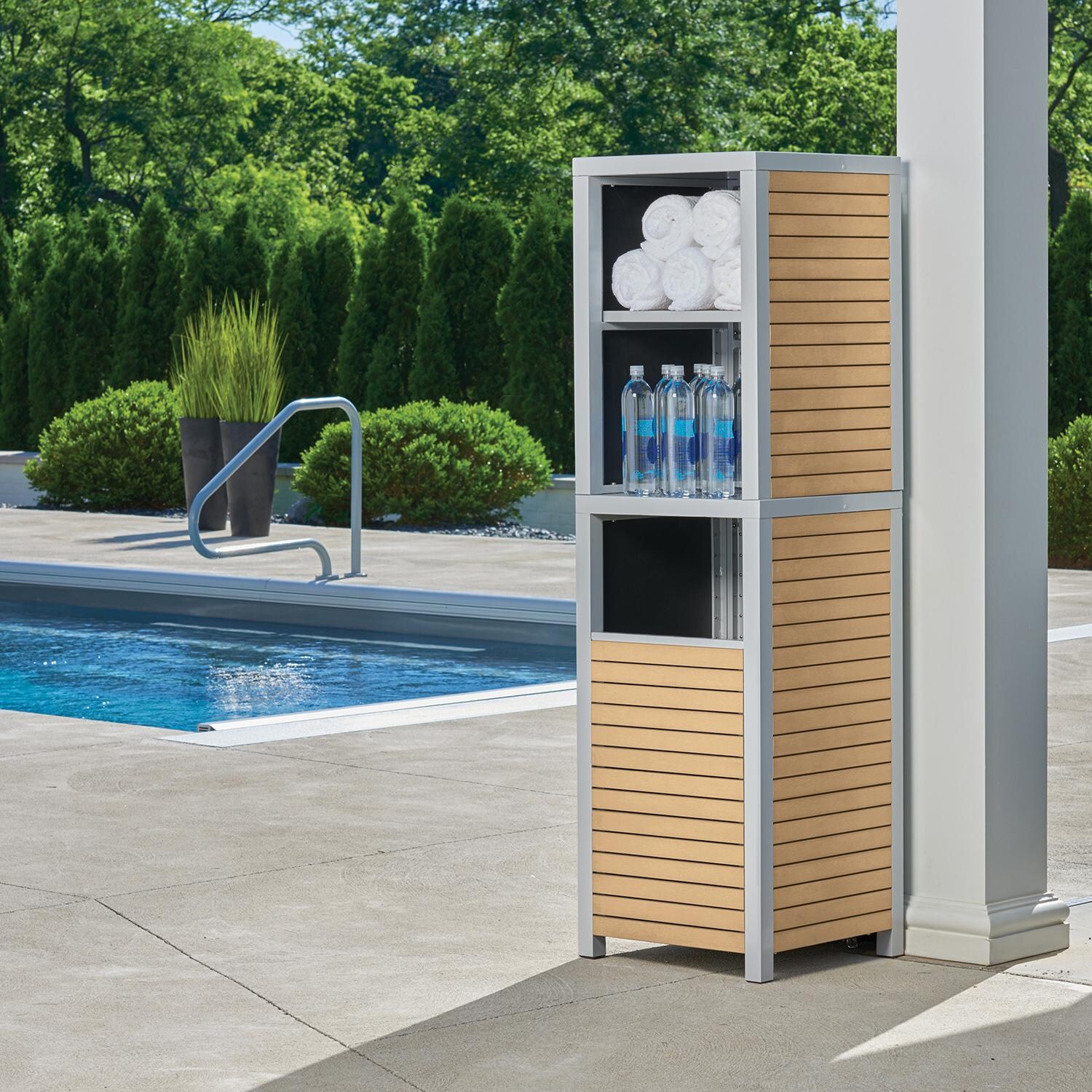 Oxford Garden Travira Natural Tekwood Trash Receptacle - 1 Vertical Shelf thumbnail