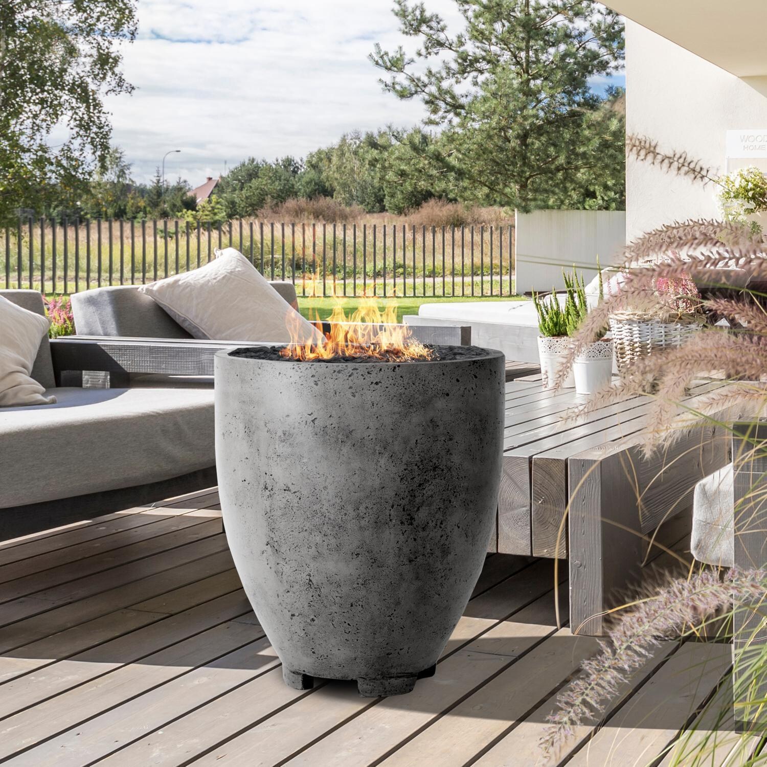 Pentola 1 24-in Round GFRC Natural Gas Fire Urn in Pewter by Prism Hardscapes