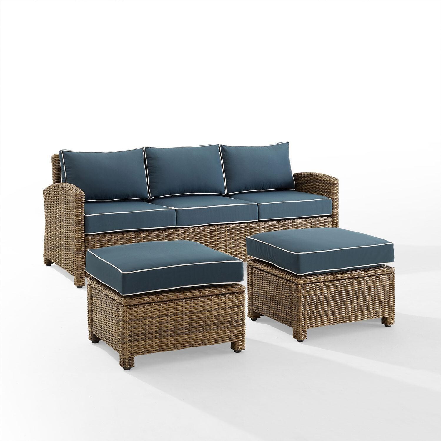 Ultimate Patio UP-92419WB-NV 3Pc Wicker Outdoor Sofa Patio Furniture Set in Navy - Display - White Background thumbnail