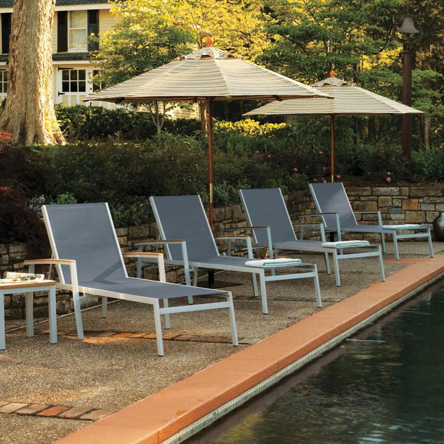 Travira 8 Pc Powder-Coated Aluminum Chaise Lounge Set in Titanium/Natural/Flint By Oxford Garden - Lifestyle thumbnail