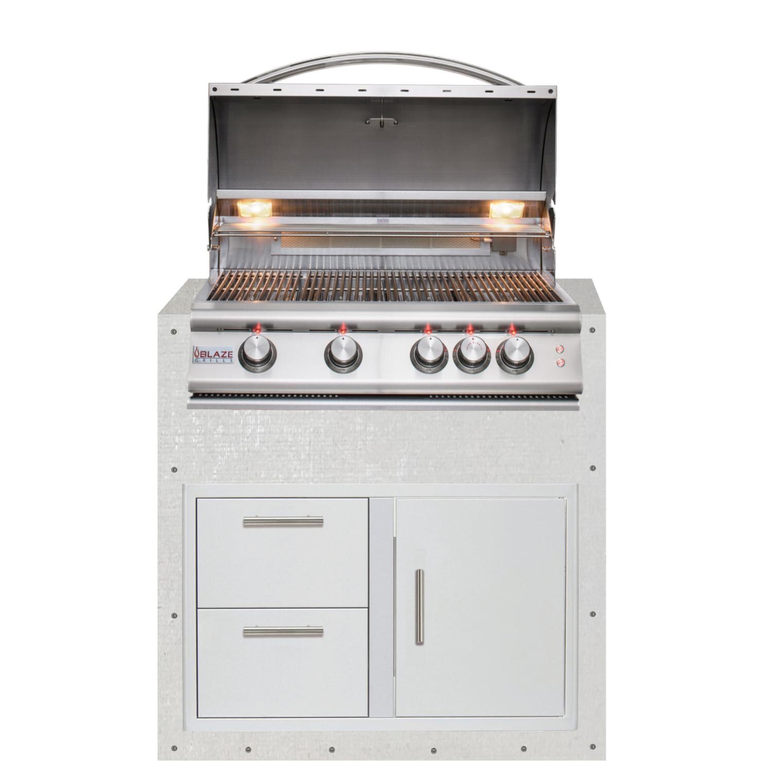 BBQGuys Signature 36-Inch Ready for Finish Outdoor Kitchen Module w/ Blaze Premium LTE 32-Inch Natural Gas Grill & Double Drawer & Door Combo thumbnail