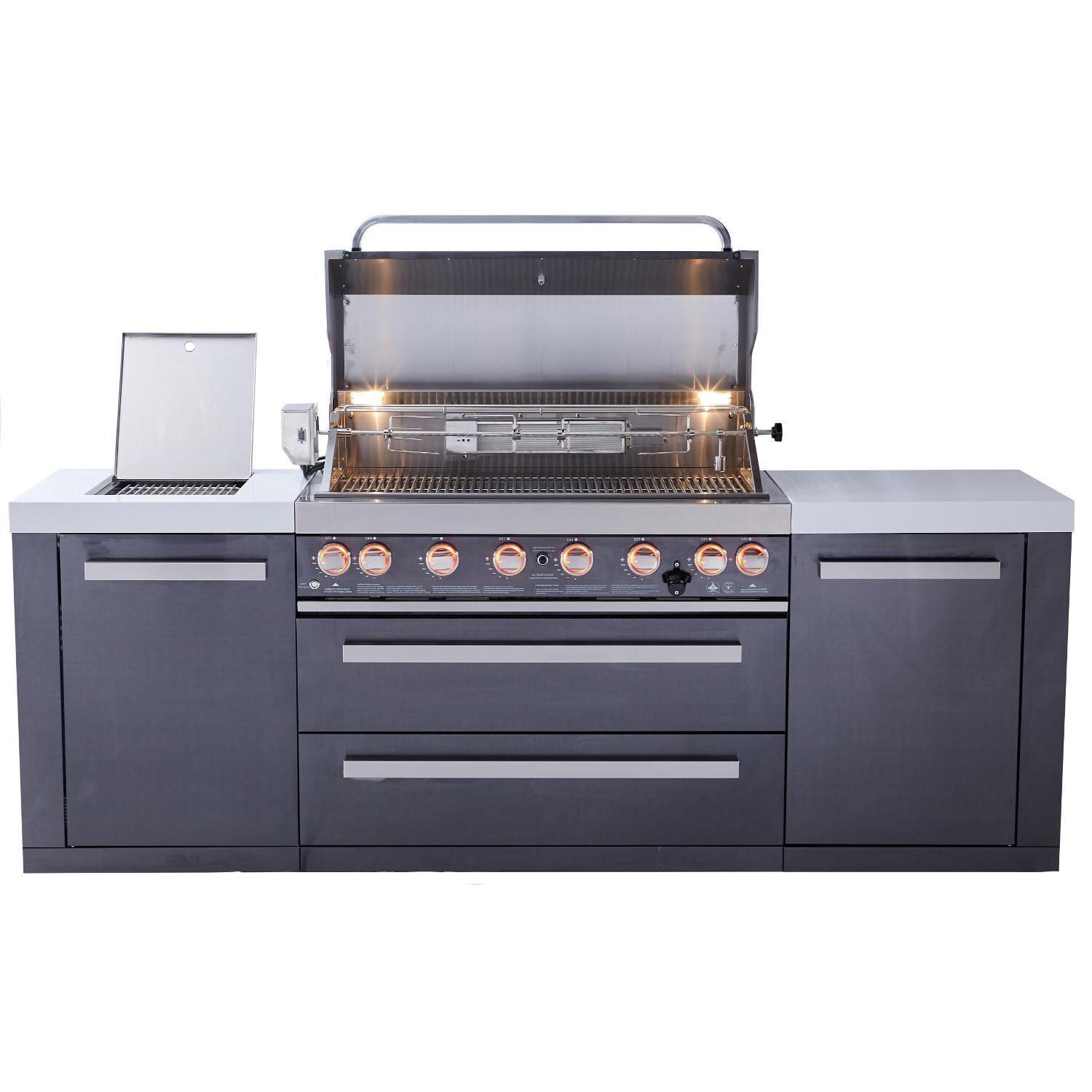 Mont Alpi - MAi805-BSS - Deluxe Gas Island Grill - Black Stainless Steel - Front View Open - White Background thumbnail